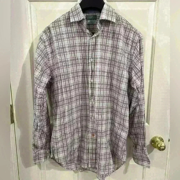 Thomas Dean Men’s Medium Button Down Flip Cuff Long Sleeve Plaid Shirt - Picture 1 of 7